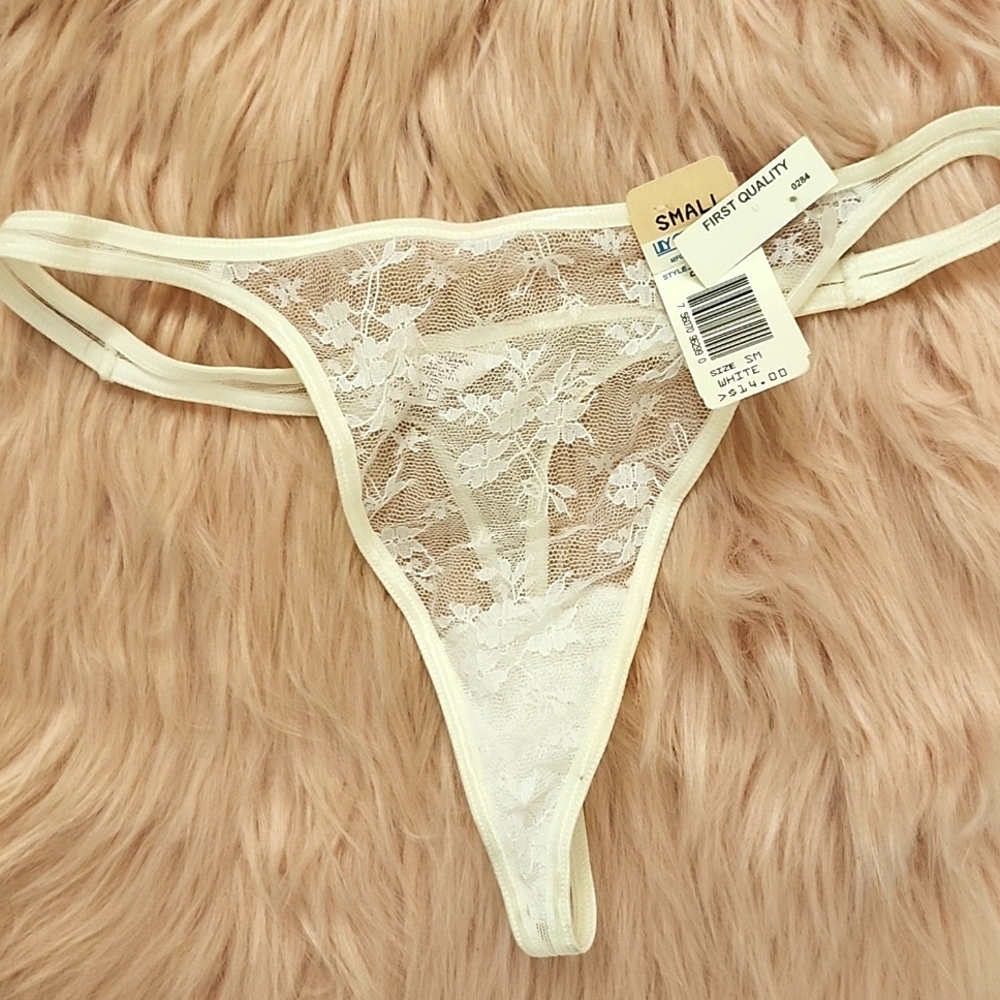 Brand New LILY OF FRANCE FLORAL LACE MESH THONG PANTY-S